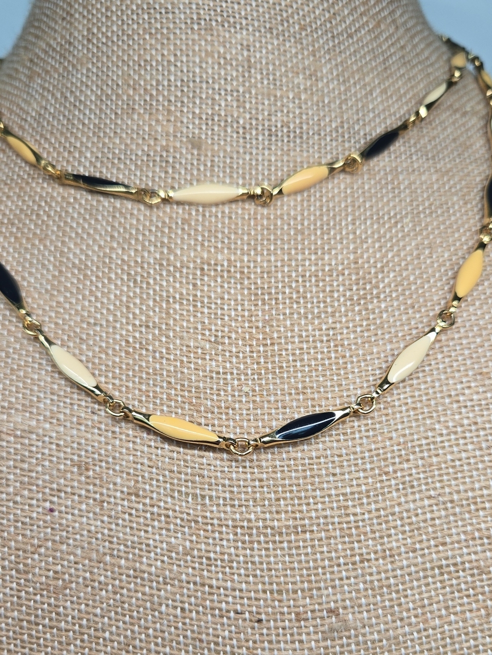 Gold-Tone Multi-Color Enamel Link Necklace - Yellow, Cream & Navy